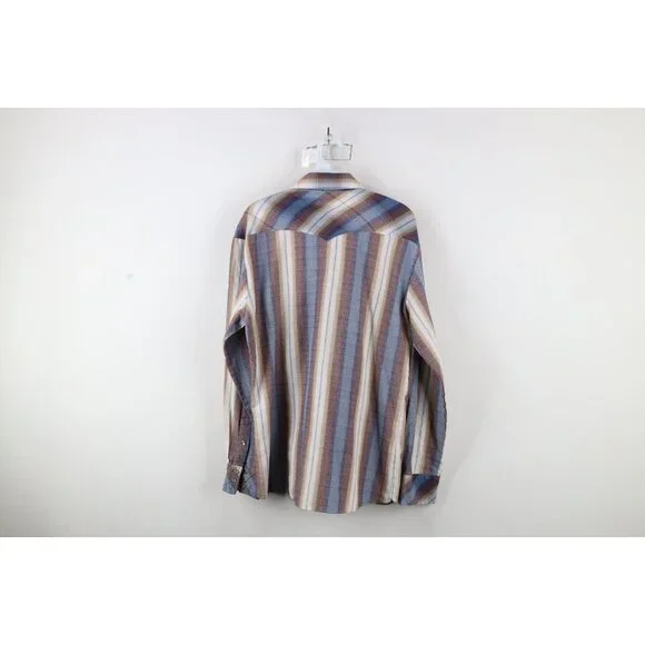 Vintage 70s Streetwear Mens Large Rainbow Striped Western Snap Button Shirt - Picture 11 of 13